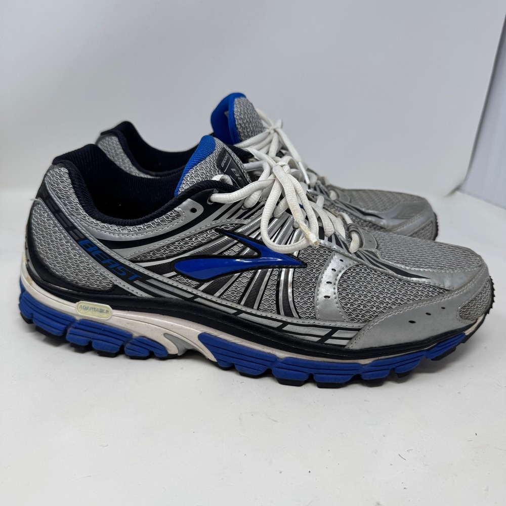 Brooks Beast 12 Mens Running Shoes Silver Blue Black Size 11.5 4E Wide‎